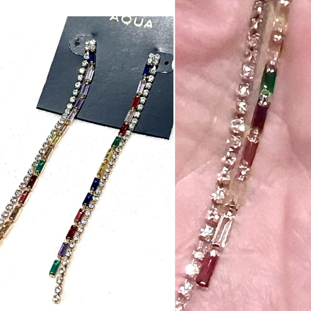 Crystal Drop Earrings by AQUA Multicolor 2 Strand NWT